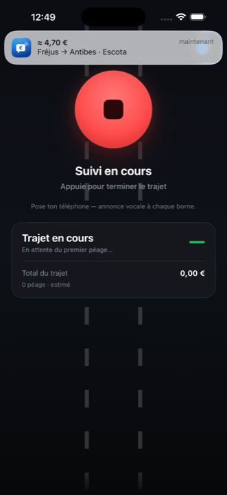 Notification de péage