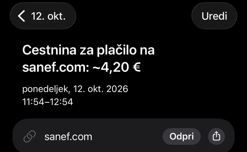 Dogodek, shranjen v Koledarju: cestnina za plačilo na sanef.com, z rokom plačila in povezavo do spletnega mesta za plačilo