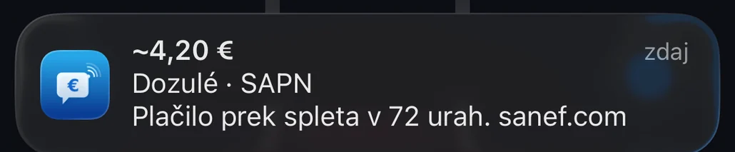 Obvestilo Péage Notif ob prehodu portala Dozulé s prostim prometnim tokom: približno 4,20 €, plačilo prek spleta v 72 urah na sanef.com