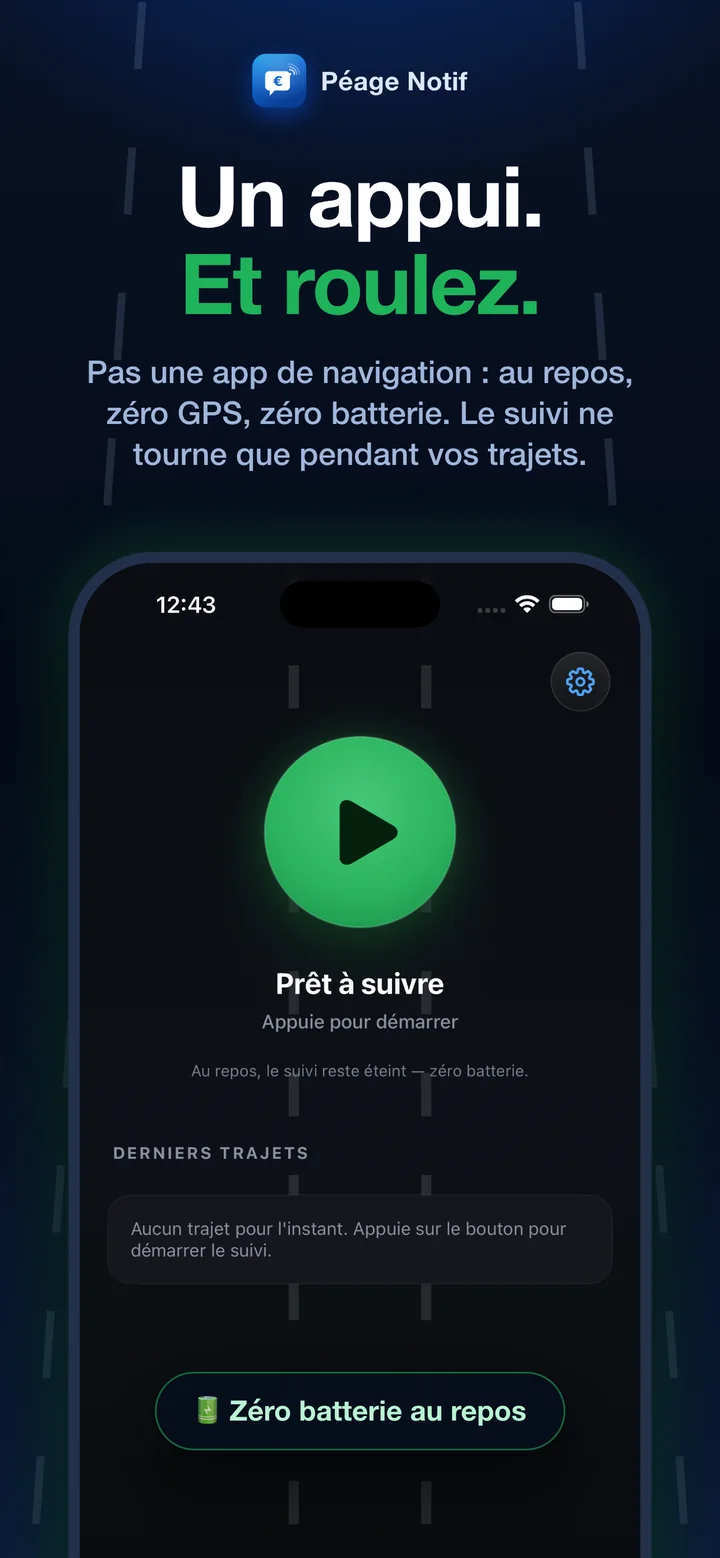 Écran d'accueil : un appui sur le bouton vert et le suivi démarre
